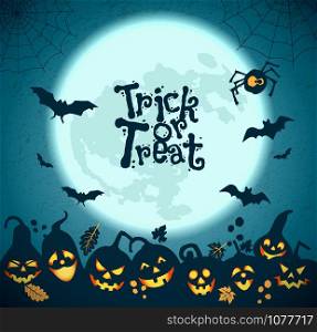 Halloween background of cheerful pumpkins with moon.. Halloween background of cheerful pumpkins.