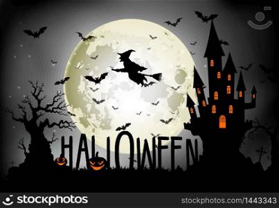 Halloween background of Witch on the full moon. Vector