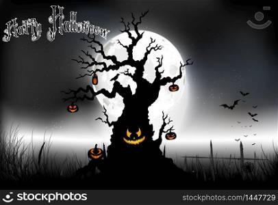 Halloween background on the full moon. vector
