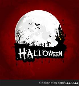 Halloween background poster on full moon. vector