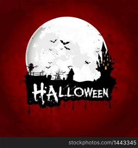 Halloween background poster on full moon. vector