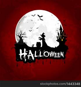 Halloween background poster on full moon.vector