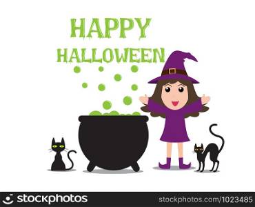 Halloween background witch cooking poisonous in cauldron with green potion