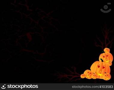 halloween background with branches and hollowed out pumpkins ideal to place text over