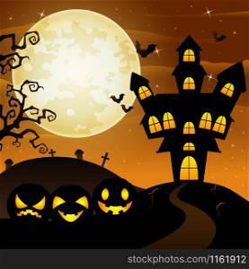 Halloween background with cartoon black pumpkins character