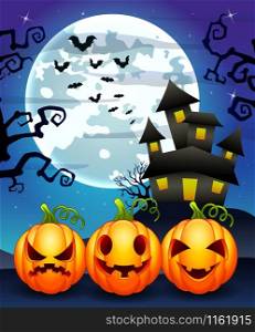 Halloween background with cartoon pumpkins character