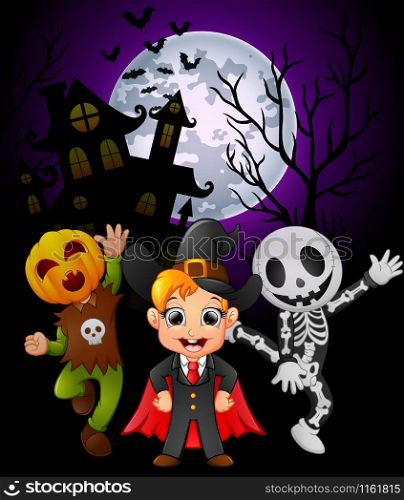 Halloween background with children in halloween costume
