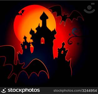 Halloween background with full orange moon