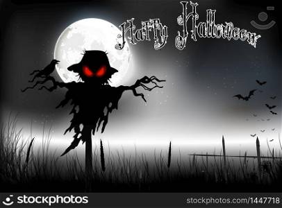 Halloween background with ghost on the full moon. Vector