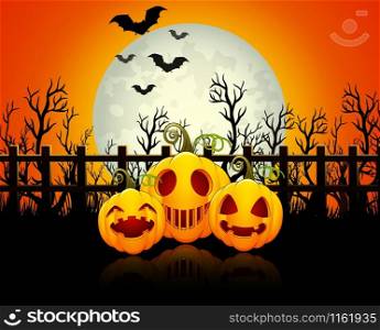 Halloween background with happy pumpkins.Vector illustration
