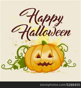 Halloween background with orange pumpkin and greeting inscription