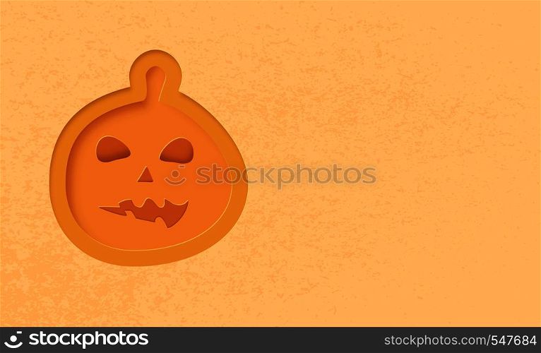 Halloween background with papercut pumpkin and empty space. Template for holiday design. Vector illustration.
