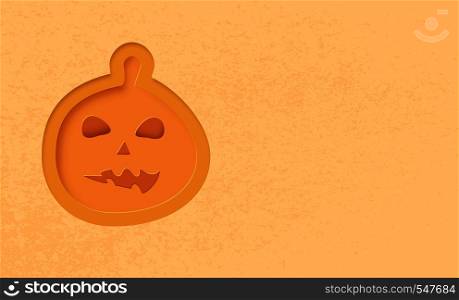 Halloween background with papercut pumpkin and empty space. Template for holiday design. Vector illustration.