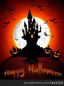 Halloween background with pumpkins on the full moon. vector