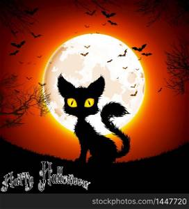 Halloween background with scary black cat. vector