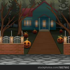 Halloween background with scary house in the night