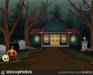 Halloween background with scary house in the night