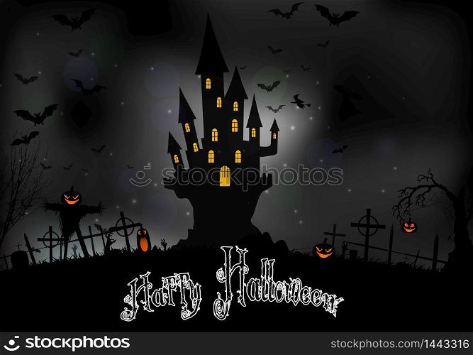 Halloween background with scary house.Vector