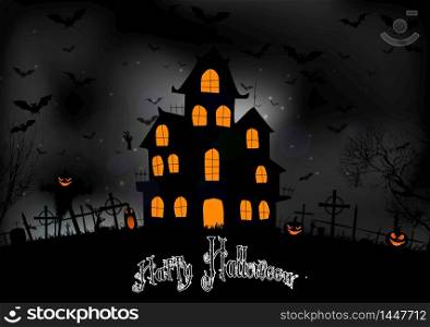Halloween background with scary house. Vector