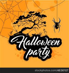Halloween background with silhouette of tree and spider. Invitation for Halloween party.