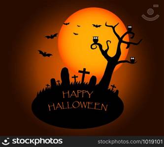 Halloween Background with silhouettes of graveyard and the big moon