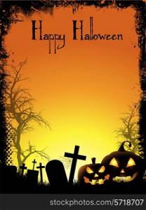 Halloween background with spooky pumpkins and graveyard