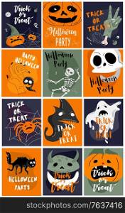 Halloween backgrounds collection. Helloween greeting card and poster, party sign. Concept illustration with Sign and symbol. Flat design cartoon. Traditional design. Halloween backgrounds collection. Helloween greeting card and poster, party sign. Concept illustration with Sign and symbol. Flat design cartoon