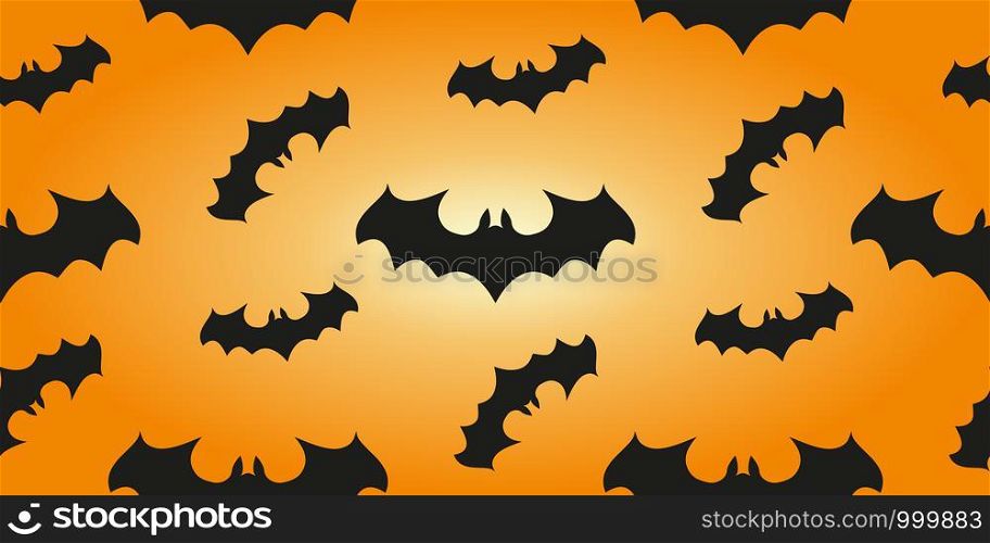 Halloween banner background. Seamless pattern with bats in an orange print design