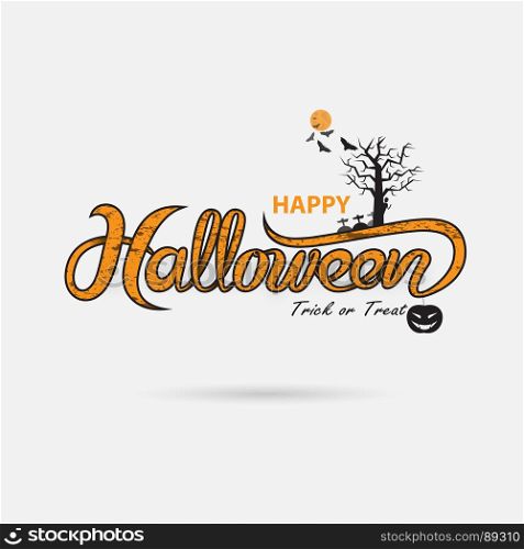 Halloween banner calligraphy.Halloween trick or treat party celebration.Halloween Background.Happy Halloween vector lettering.Holiday calligraphy for banner,poster,greeting card,party invitation.Vector illustration.