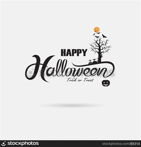 Halloween banner calligraphy.Halloween trick or treat party celebration.Halloween Background.Happy Halloween vector lettering.Holiday calligraphy for banner,poster,greeting card,party invitation.Vector illustration.