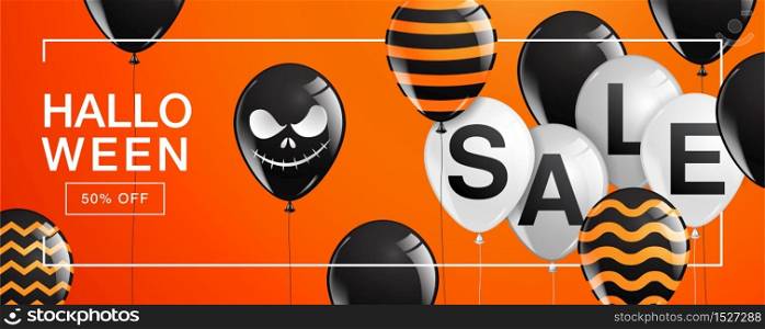 Halloween Banner ,Ghost , Scary ,spooky ,air balloons, template Vector illustration.