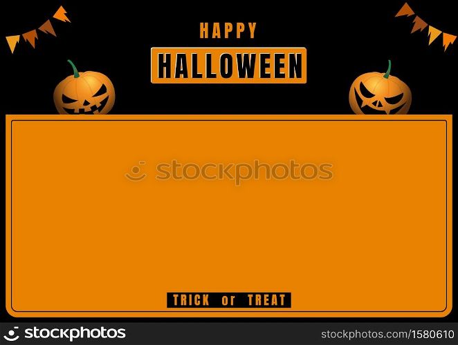 Halloween banner with pumpkin devil on black and orange frame