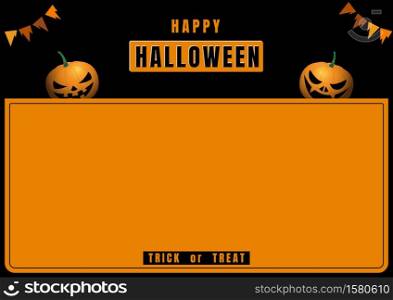 Halloween banner with pumpkin devil on black and orange frame