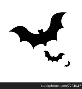Halloween black bat icon design. Silhouettes style. Vector illustration isolated on white background.