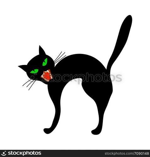 Halloween black cat with green eyes. Vector illustration.