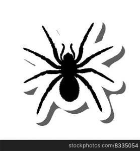 Halloween black spider sticker with shadow. Vector illustration.