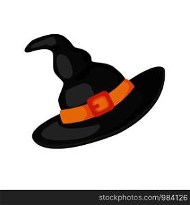 Halloween black witch hat. Vector illustration