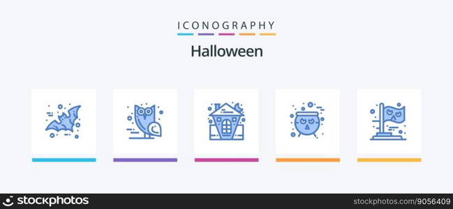 Halloween Blue 5 Icon Pack Including flag. halloween. castle. cauldron. house. Creative Icons Design