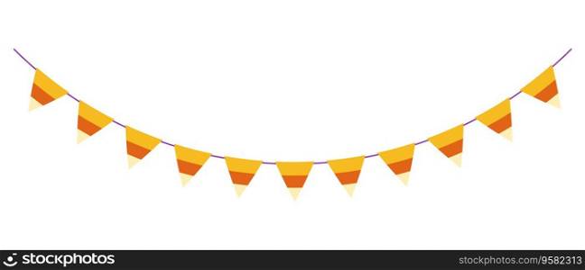 Halloween candy corn bunting. Garland with triangular flags. Decor for Halloween celebration. Isolated graphic template. Vector illustration.. Halloween candy corn bunting. Garland 