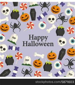 Halloween card, halloween icons illustrations, background pattern. Editable vector design