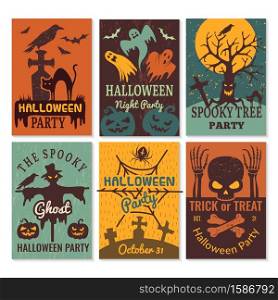 Halloween cards. Greeting cards invitation to horror scary evil halloween party vector design template. Halloween scary and horror illustration. Halloween cards. Greeting cards invitation to horror scary evil halloween party vector design template
