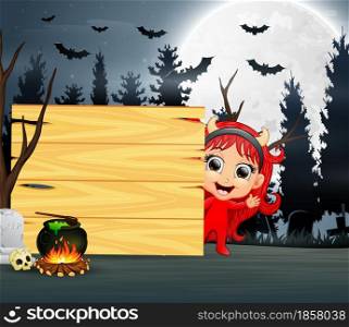 Halloween cartoon a girl wearing red devil costume