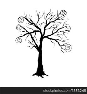 Halloween Cartoon Tree. Black Simple Design. Vector illustration.