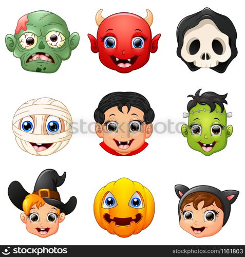 Halloween character face set illustration