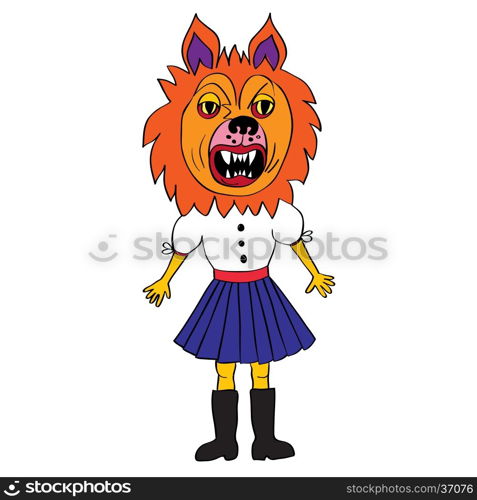 Halloween childish character mask representing a werewolf, hand drawn original doodle illustration isolated on white