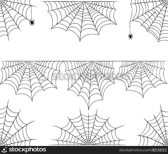 Halloween cobweb vector frame border and dividers isolated on white with spider web for spiderweb scary stock design illustration