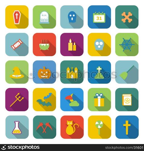 Halloween color icons with long shadow, stock vector