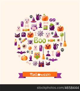 Halloween Colorful Flat Icons. Party Background. Illustration Halloween Colorful Flat Icons. Party Background - Vector