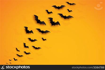 halloween concept bats flying over orange background vector illustration