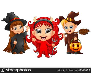 Halloween costumes kids with girl evil and witch girl and boy